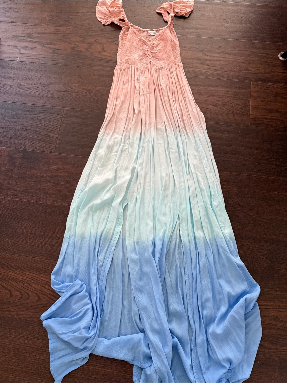 Ombre Maxi Dress in Peach to Sky Blue